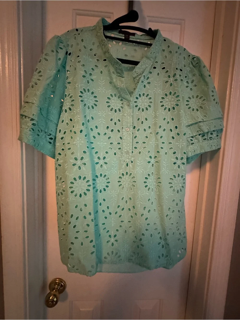 J. Crew Mint Eyelet Short-Sleeve Blouse